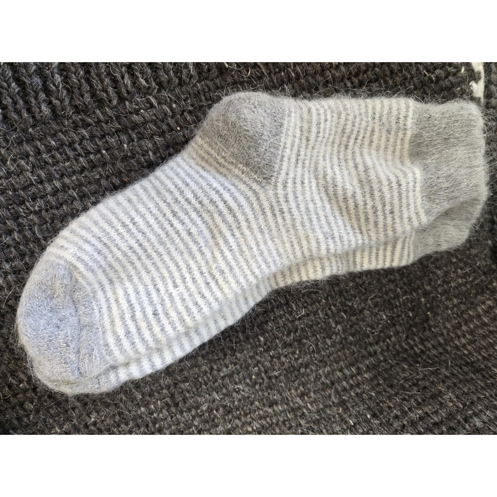 Handmade Goat Down Socks Warm Fuzzy Winter Knit Striped Natural Wool Men
